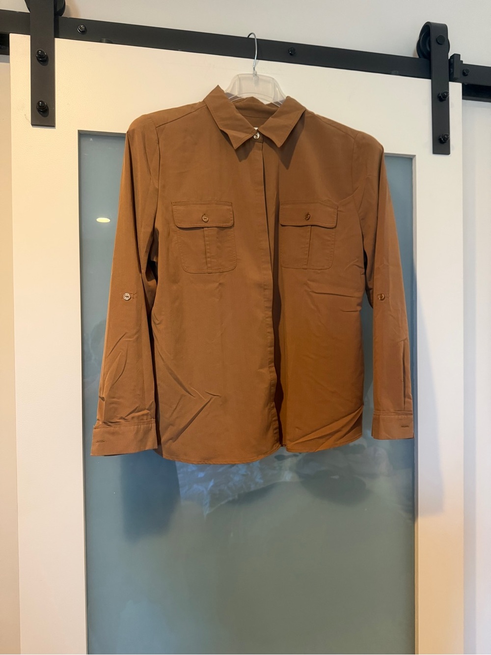 Chico's women’s Lightweight Button-Front Jacket in Brown
